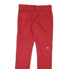 DICKIES Mens Cotton Blend Red Slim Straight Trousers W28 L32 Workwear Zip