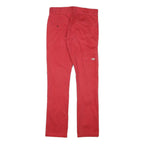 DICKIES Mens Cotton Blend Red Slim Straight Trousers W28 L32 Workwear Zip