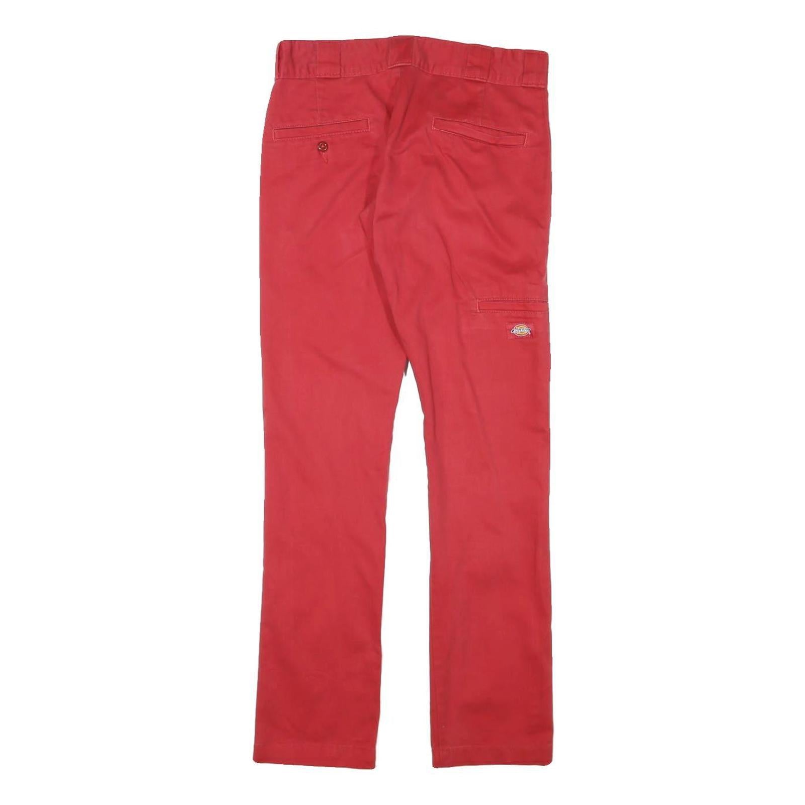 DICKIES Mens Cotton Blend Red Slim Straight Trousers W28 L32 Workwear Zip
