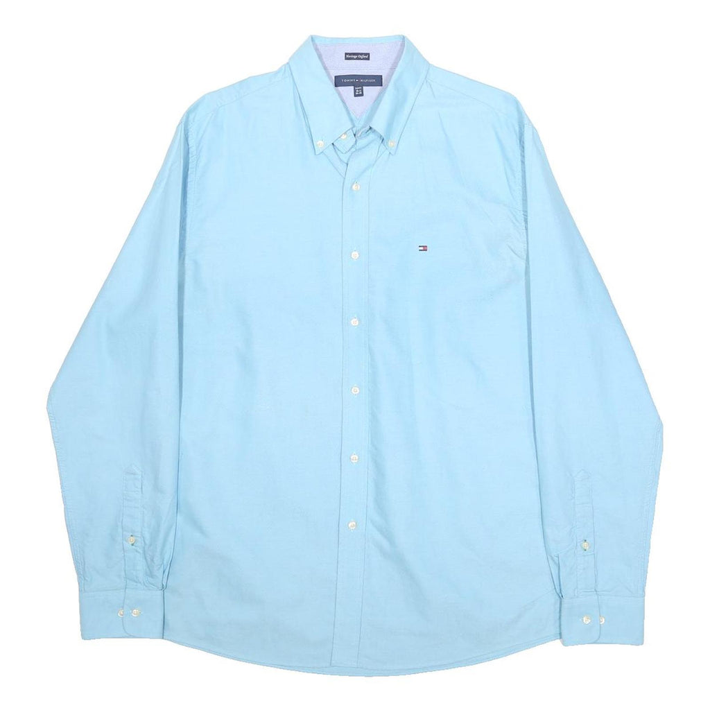 TOMMY HILFIGER Mens Blue Oxford Shirt L Button-Down Collar Cotton Classic Fit
