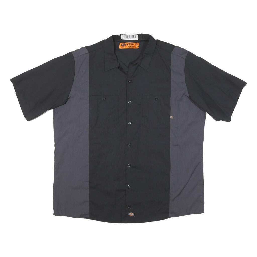 DICKIES Mens Black & Grey Cotton Blend Work Shirt 2XL Short Sleeve Button