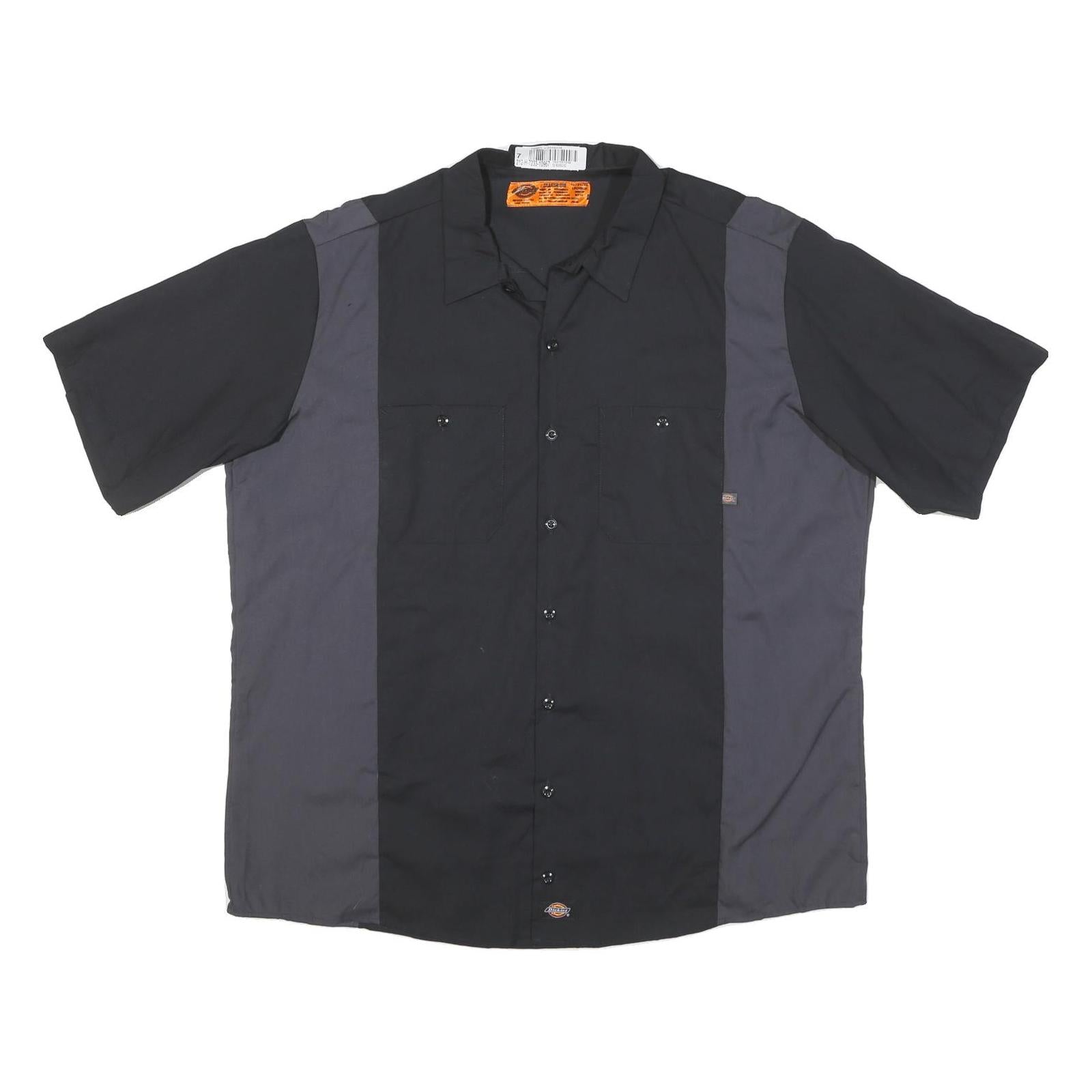 DICKIES Mens Black & Grey Cotton Blend Work Shirt 2XL Short Sleeve Button