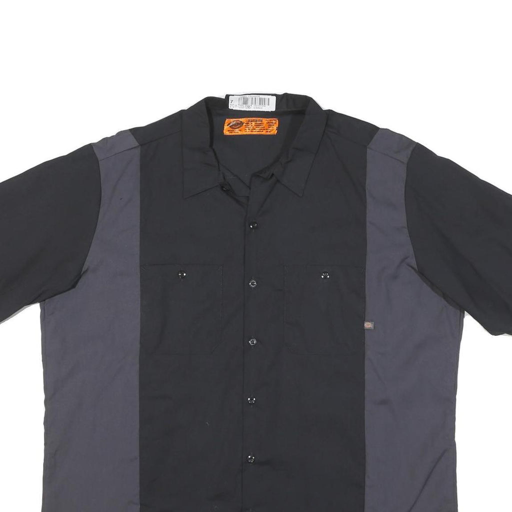 DICKIES Mens Black & Grey Cotton Blend Work Shirt 2XL Short Sleeve Button