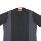 DICKIES Mens Black & Grey Cotton Blend Work Shirt 2XL Short Sleeve Button