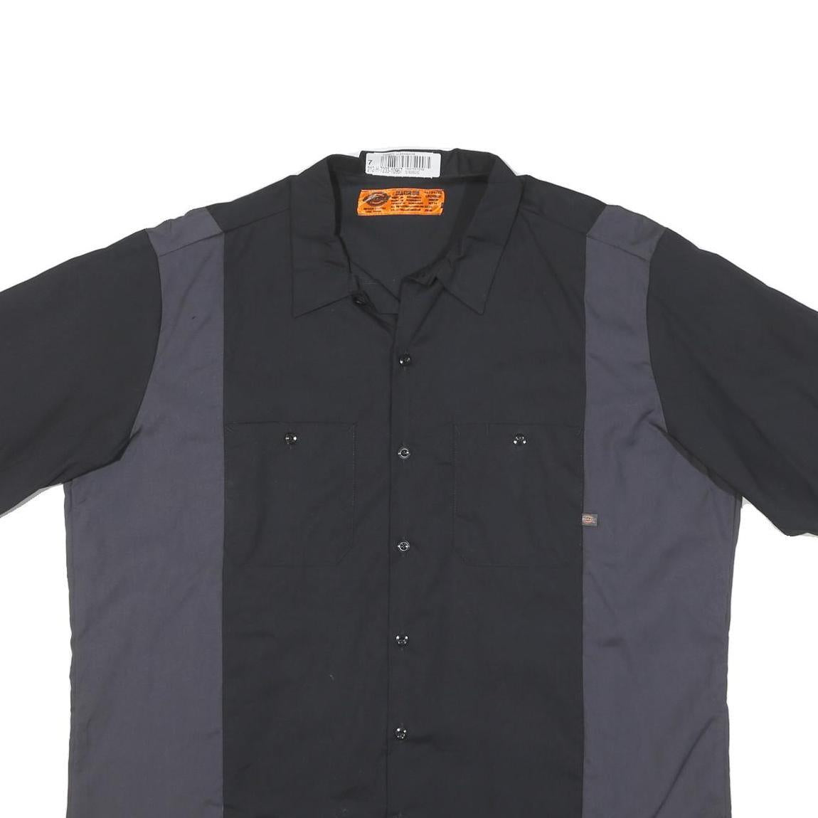 DICKIES Mens Black & Grey Cotton Blend Work Shirt 2XL Short Sleeve Button