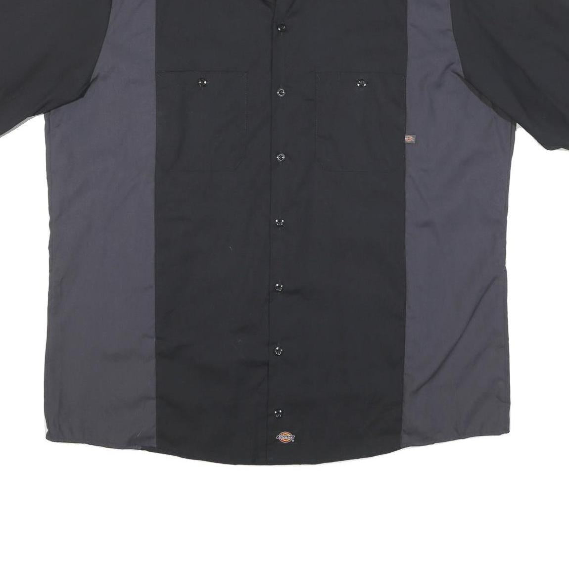 DICKIES Mens Black & Grey Cotton Blend Work Shirt 2XL Short Sleeve Button