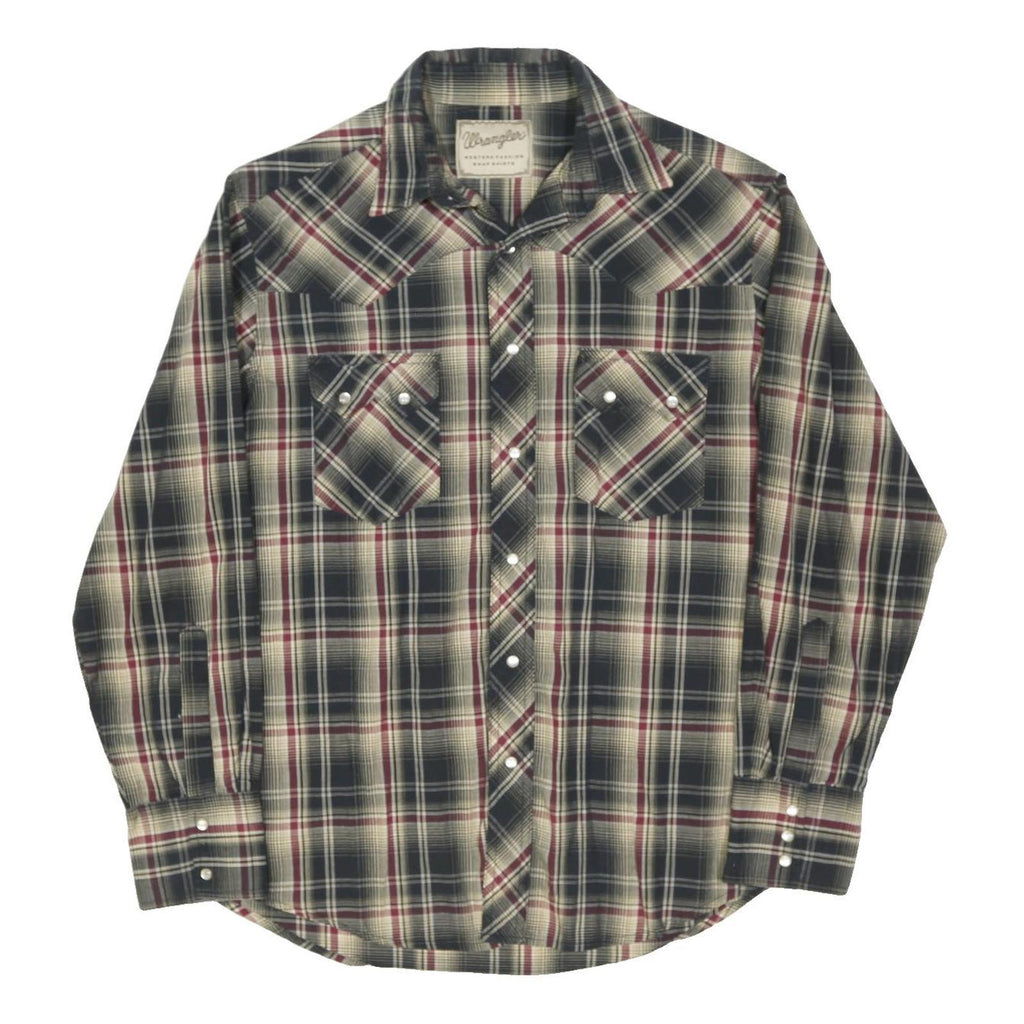 WRANGLER Mens Black Cream & Maroon Plaid Shirt M Classic Western Style Snap