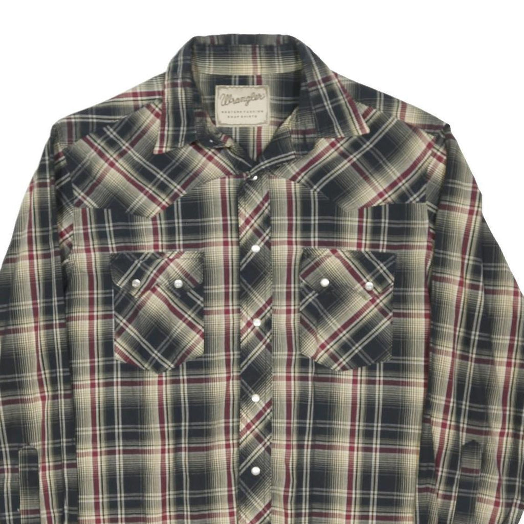 WRANGLER Mens Black Cream & Maroon Plaid Shirt M Classic Western Style Snap