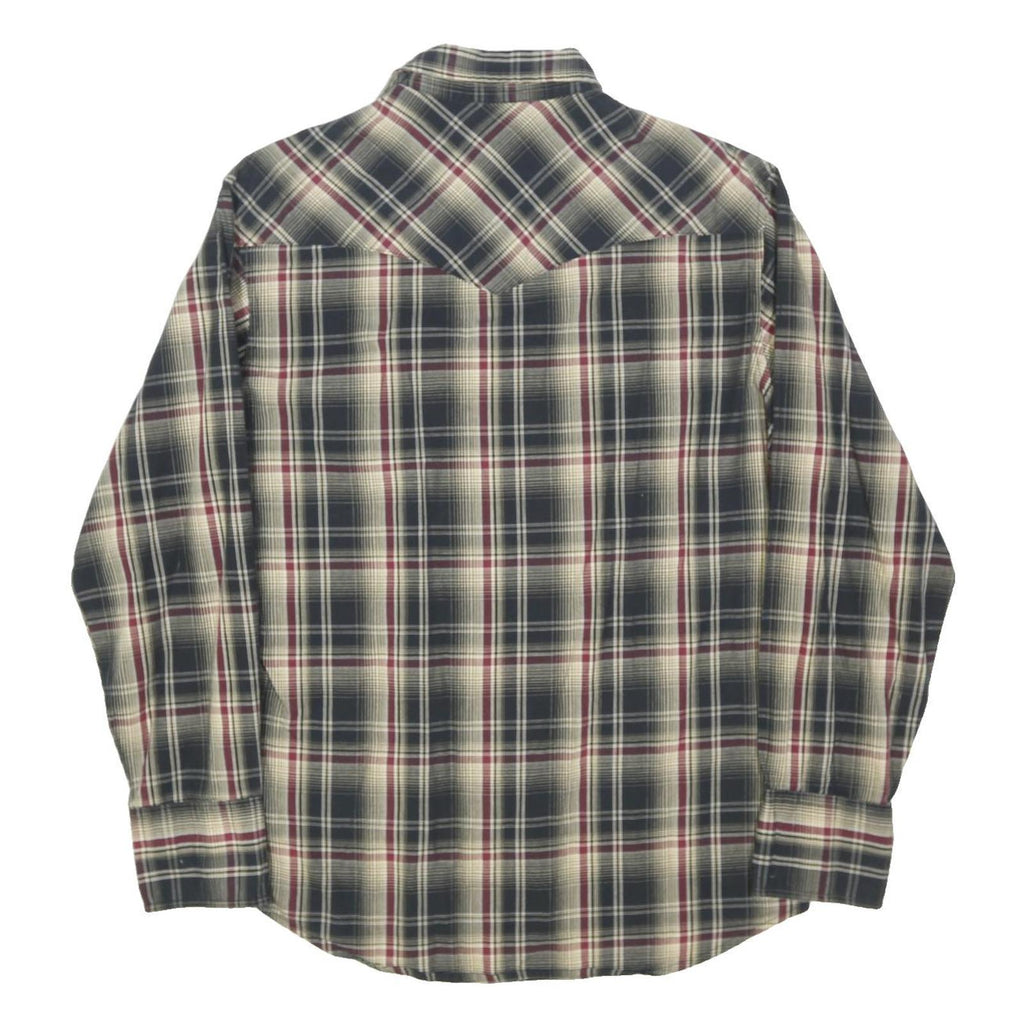 WRANGLER Mens Black Cream & Maroon Plaid Shirt M Classic Western Style Snap
