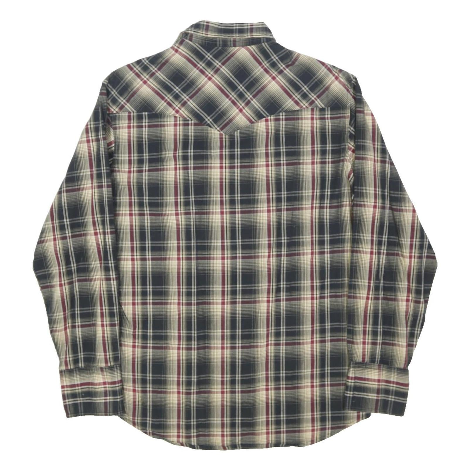 WRANGLER Mens Black Cream & Maroon Plaid Shirt M Classic Western Style Snap