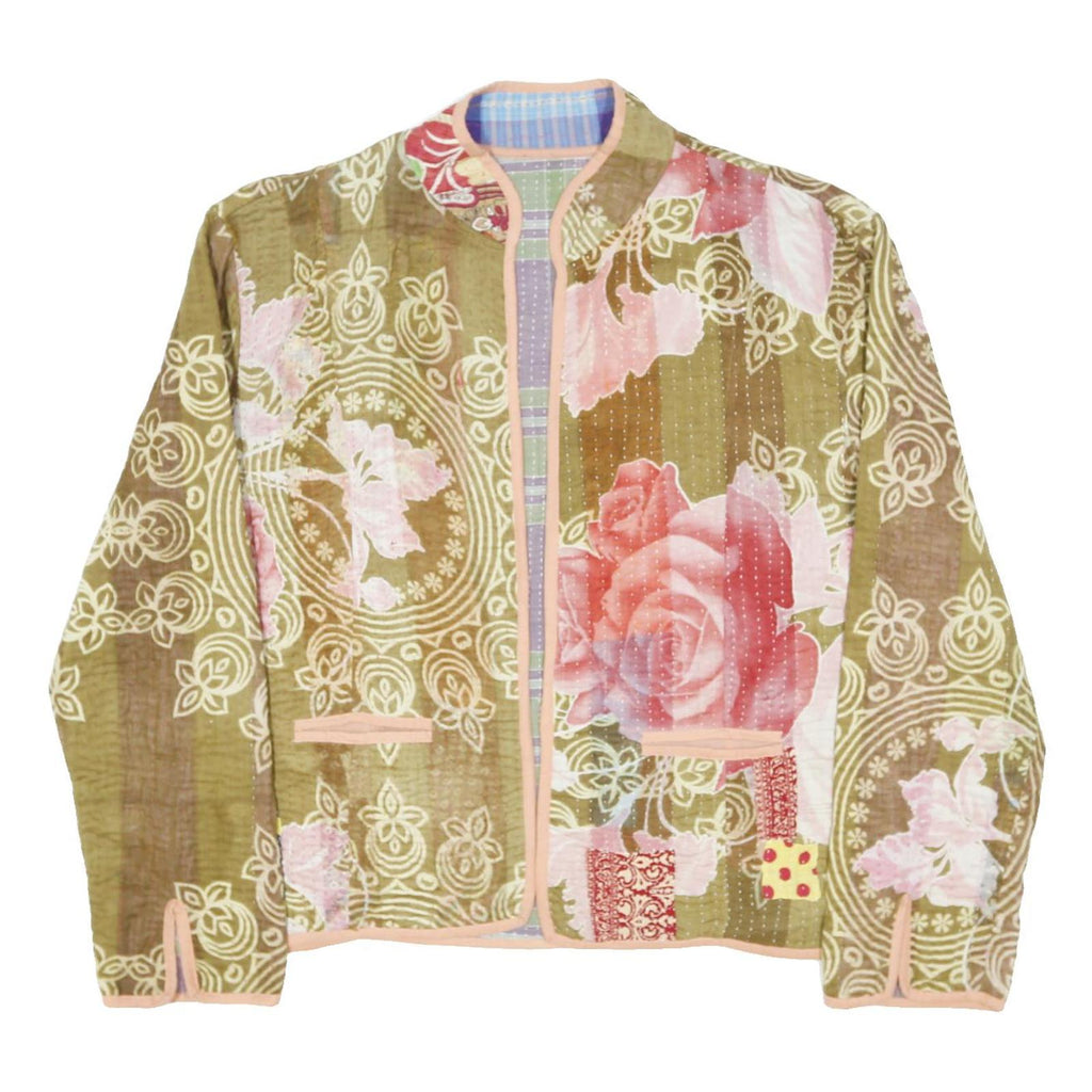 Womens Green Floral Cotton Blend Jacket M Patterned Lightweight Stylish