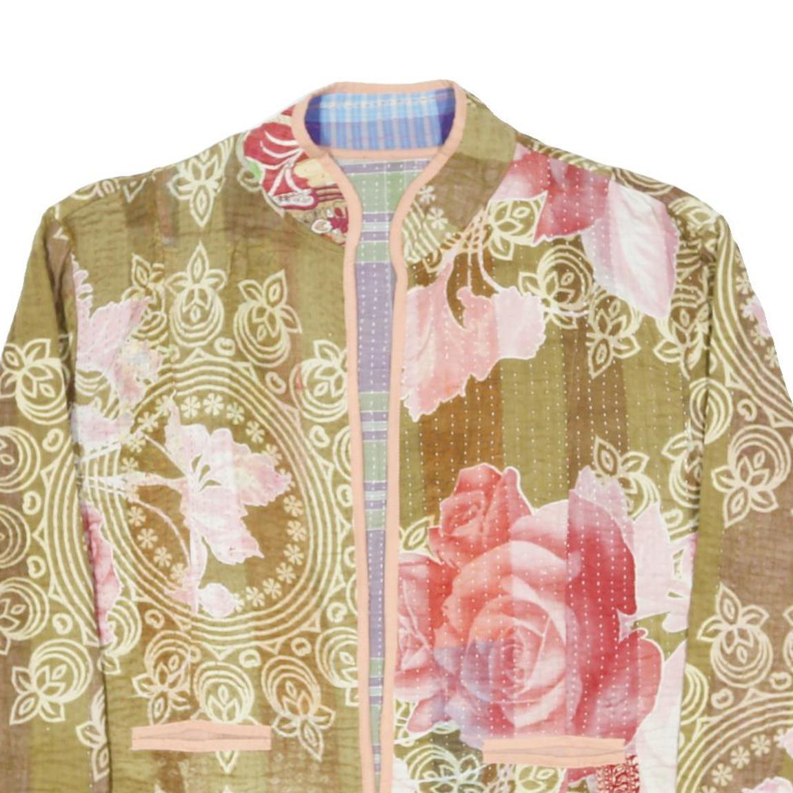 Womens Green Floral Cotton Blend Jacket M Patterned Lightweight Stylish