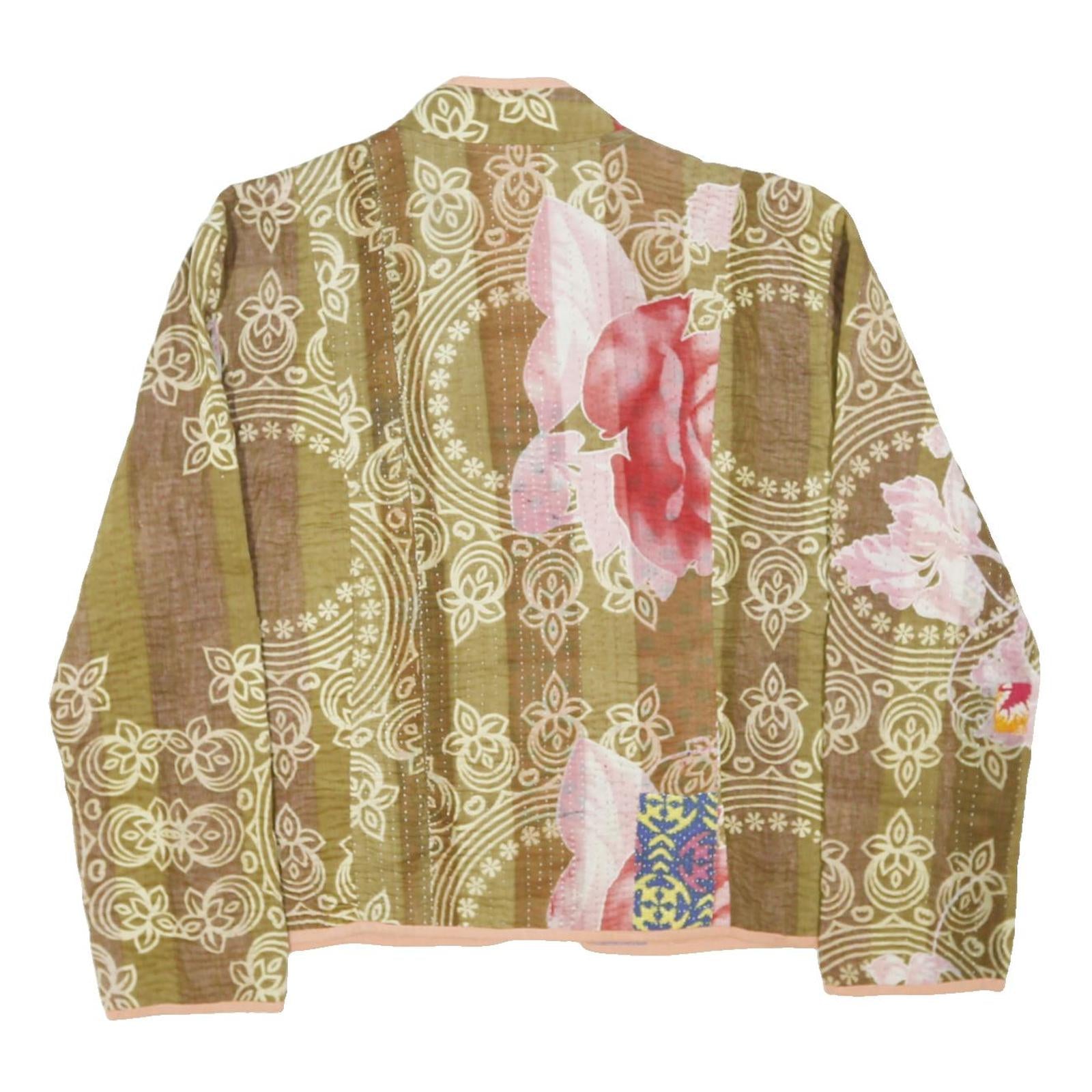 Womens Green Floral Cotton Blend Jacket M Patterned Lightweight Stylish