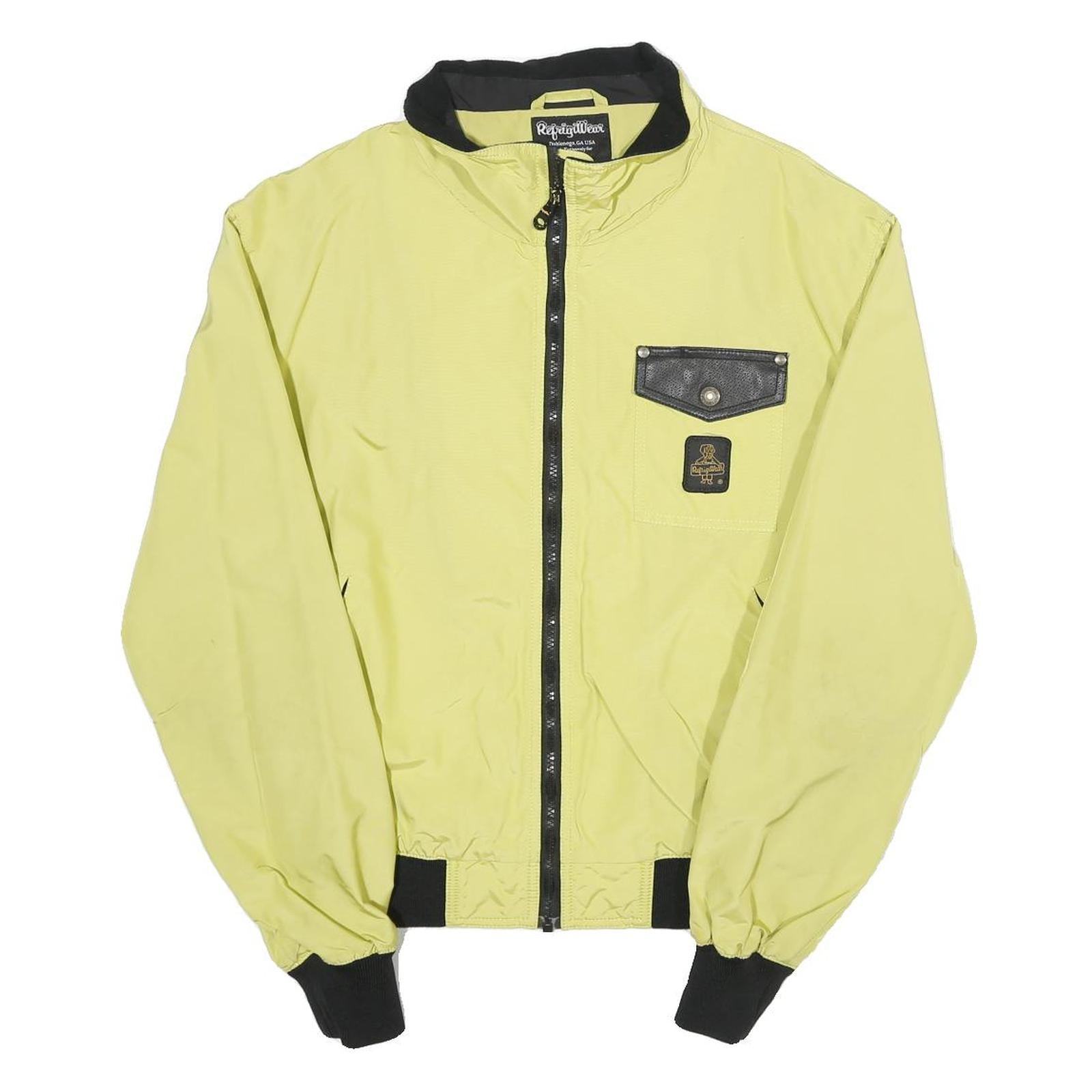 REFRIGIWEAR Mens Yellow & Black Bomber Jacket L Polyamide Plain Zip Casual