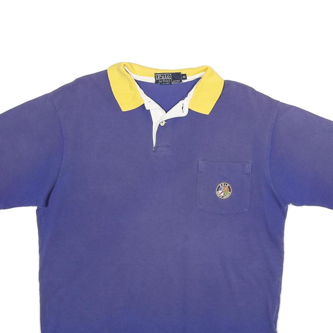 POLO RALPH LAUREN Mens Blue & Yellow Pocket Short Sleeve Polo Shirt M Classic