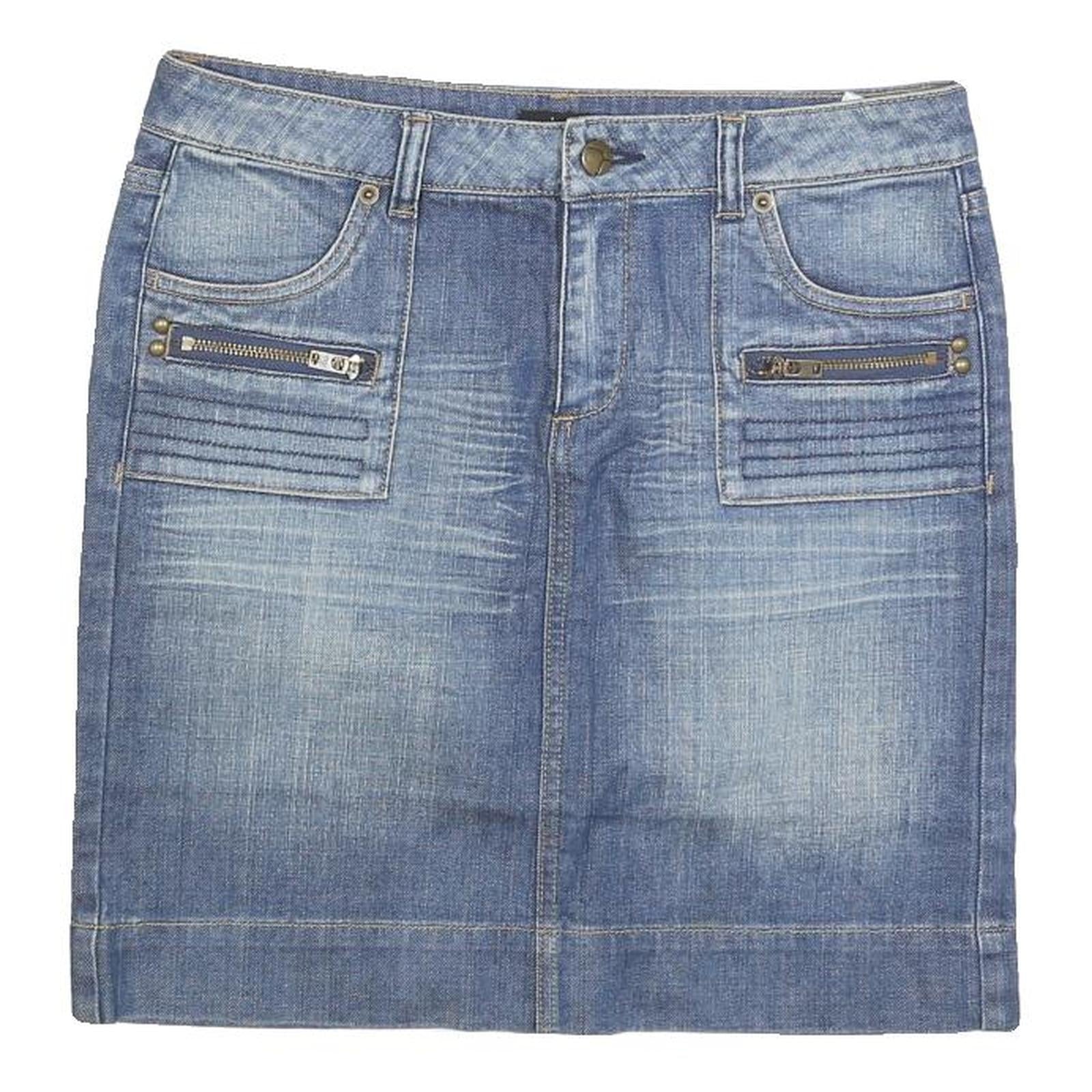 JACOB Womens Blue Denim Straight Mini Cotton Blend Skirt M Zip Pockets
