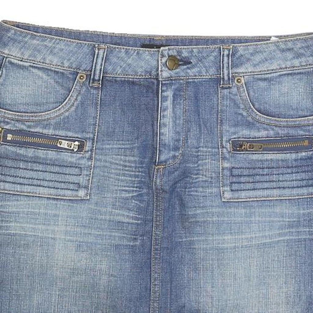 JACOB Womens Blue Denim Straight Mini Cotton Blend Skirt M Zip Pockets