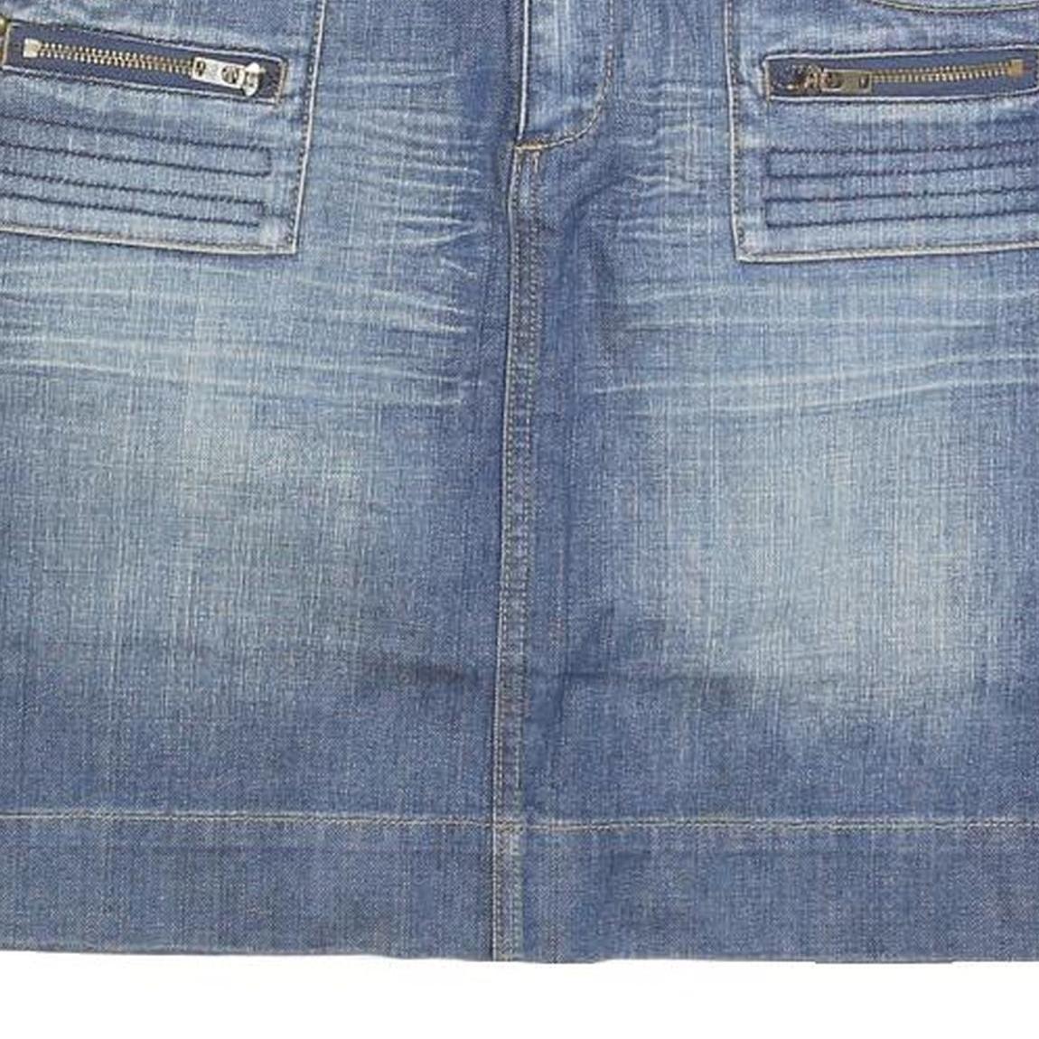 JACOB Womens Blue Denim Straight Mini Cotton Blend Skirt M Zip Pockets