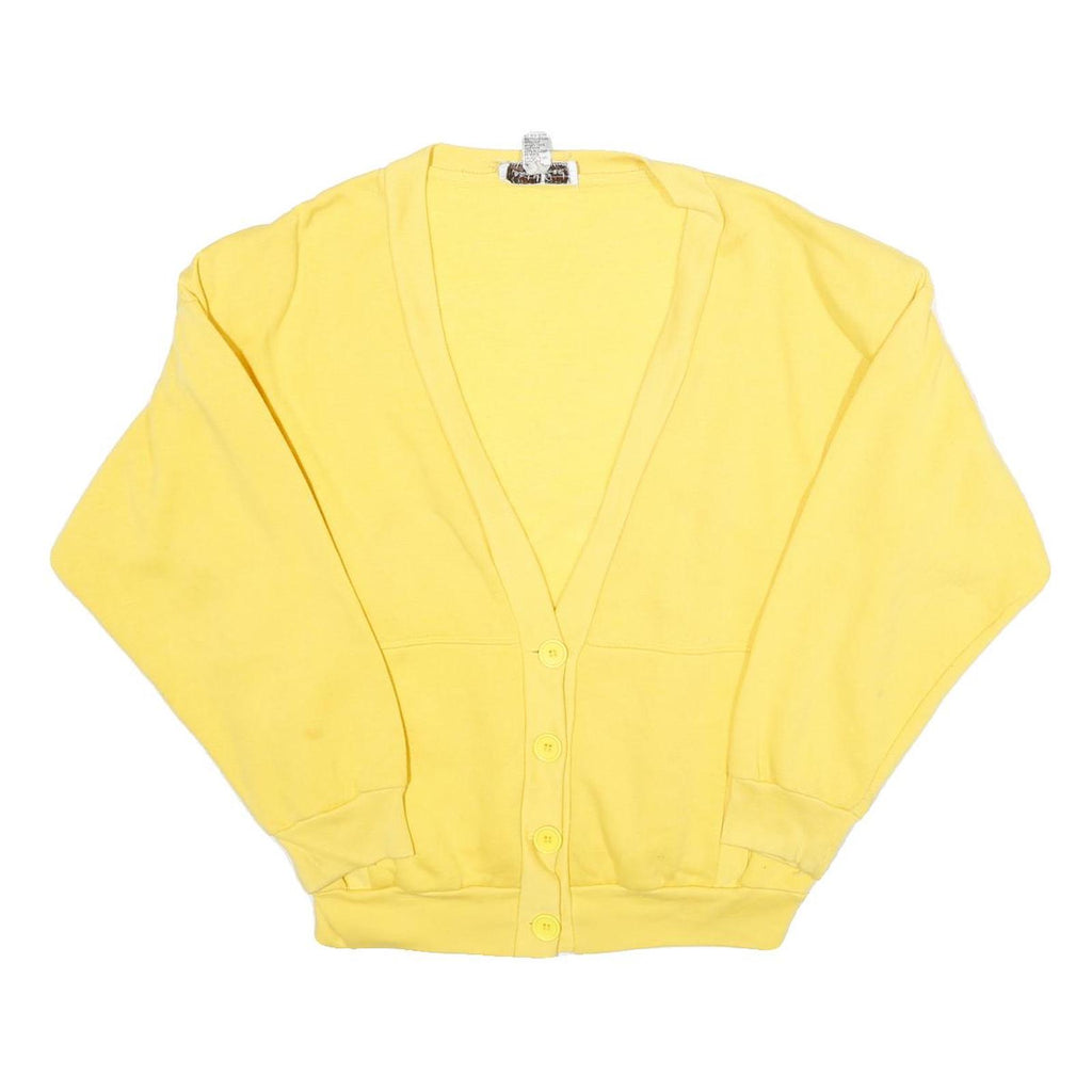 NAOMI BEE Womens Yellow Plain Pullover Jumper V-Neck Basic Knit S Lightweight