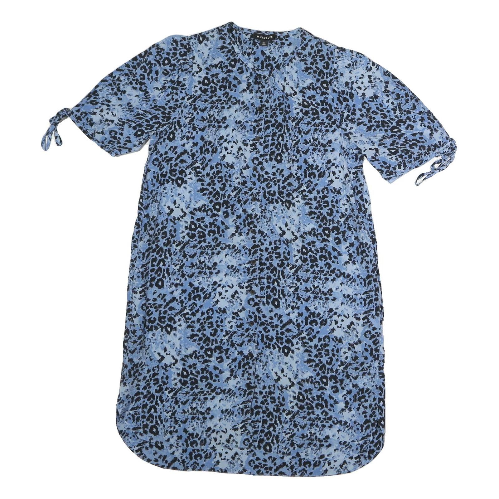 WHISTLES Womens Blue & Black Animal Print Day Dress Polyester Size M Short