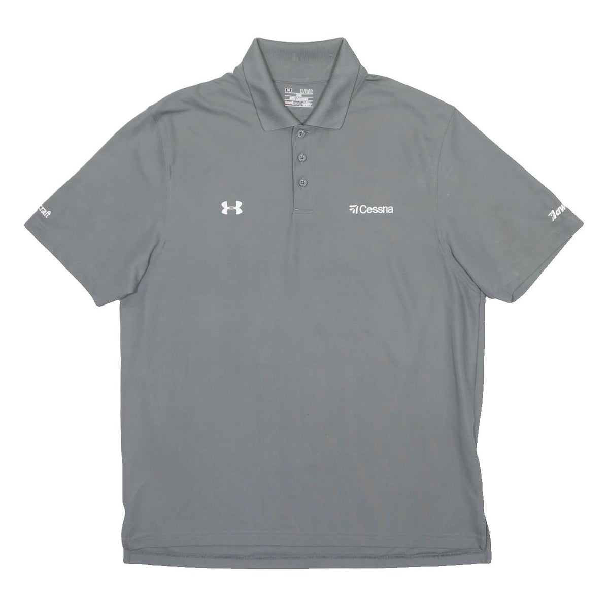 UNDER ARMOUR Mens Grey Polo Shirt XL Cessna Logo Breathable Short Sleeve