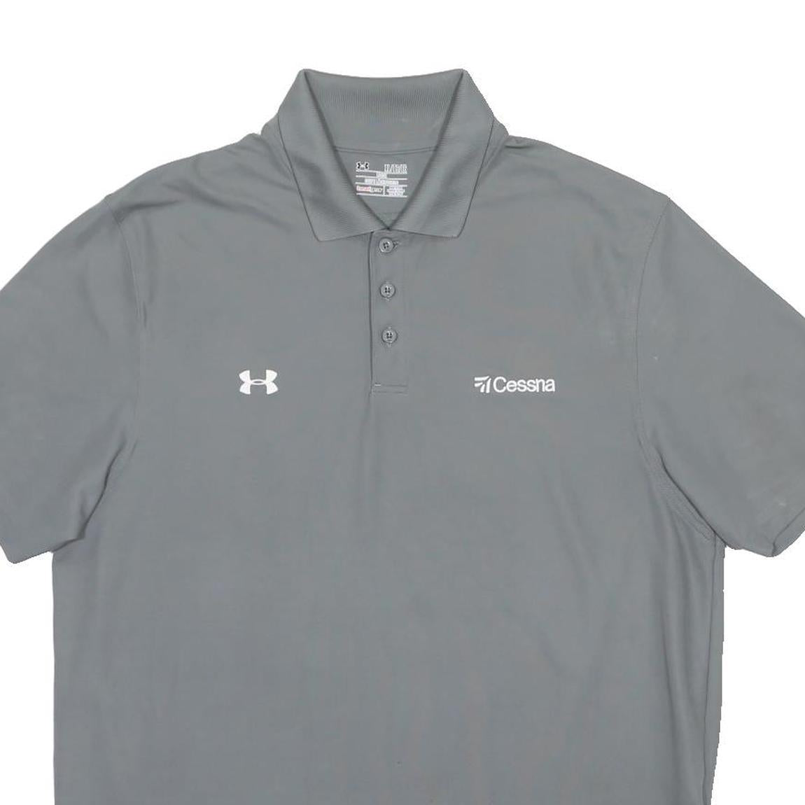 UNDER ARMOUR Mens Grey Polo Shirt XL Cessna Logo Breathable Short Sleeve