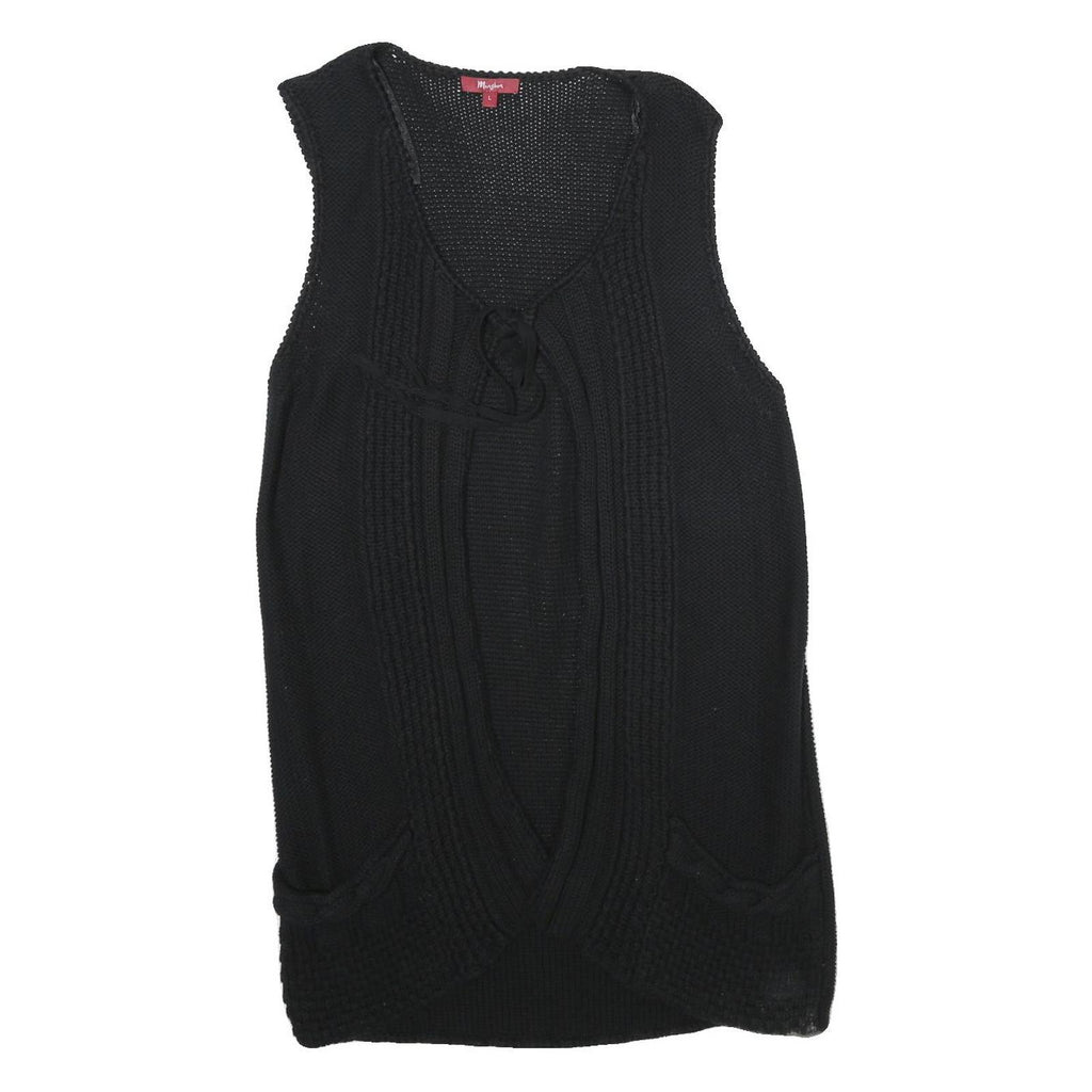MONSOON Womens Black Plain Cotton Sleeveless Jumper L Knitwear