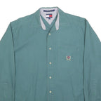 TOMMY HILFIGER Mens Green Plain Shirt S Long Sleeve Button Collar Casual