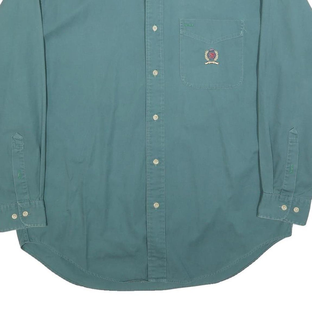 TOMMY HILFIGER Mens Green Plain Shirt S Long Sleeve Button Collar Casual