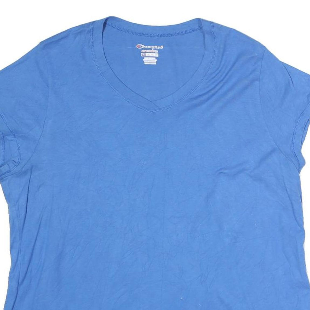 CHAMPION Womens Blue XL Short Sleeve V-Neck Cotton T-Shirt Casual Basic