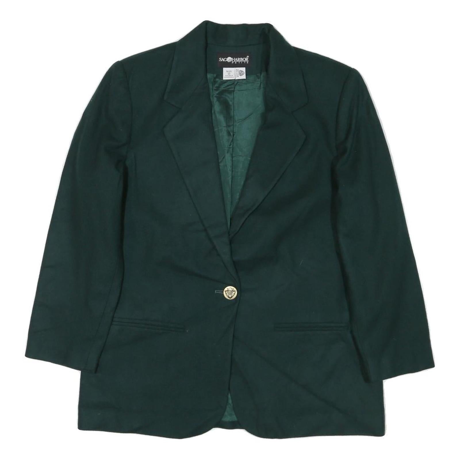 SAG HARBOR Womens Green Wool Blazer Jacket UK 12 Button Classic Tailored