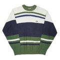 LACOSTE Mens Green & Navy Blue Stripe Patterned Cotton Blend Jumper Crew Neck