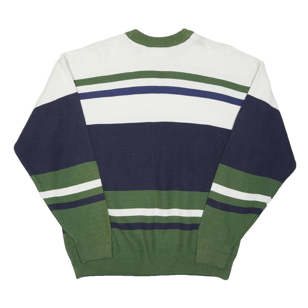 LACOSTE Mens Green & Navy Blue Stripe Patterned Cotton Blend Jumper Crew Neck