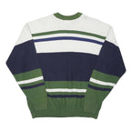 LACOSTE Mens Green & Navy Blue Stripe Patterned Cotton Blend Jumper Crew Neck