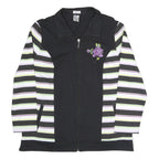 BLUE MOON Womens Black & Striped Jacket UK 22 Cotton Blend Zip Floral