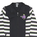 BLUE MOON Womens Black & Striped Jacket UK 22 Cotton Blend Zip Floral
