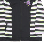 BLUE MOON Womens Black & Striped Jacket UK 22 Cotton Blend Zip Floral