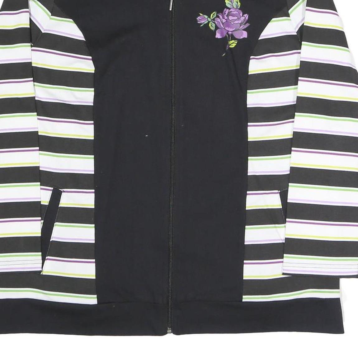 BLUE MOON Womens Black & Striped Jacket UK 22 Cotton Blend Zip Floral