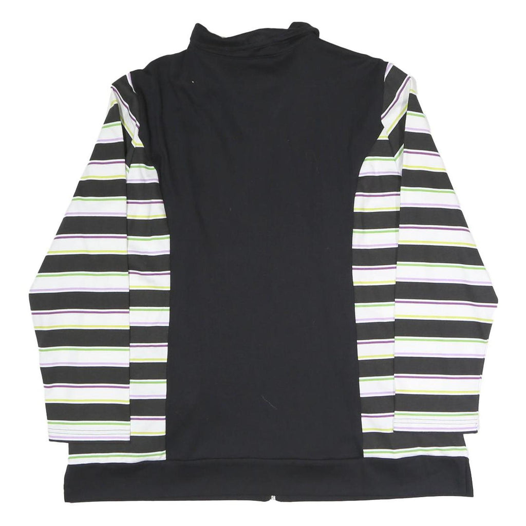 BLUE MOON Womens Black & Striped Jacket UK 22 Cotton Blend Zip Floral