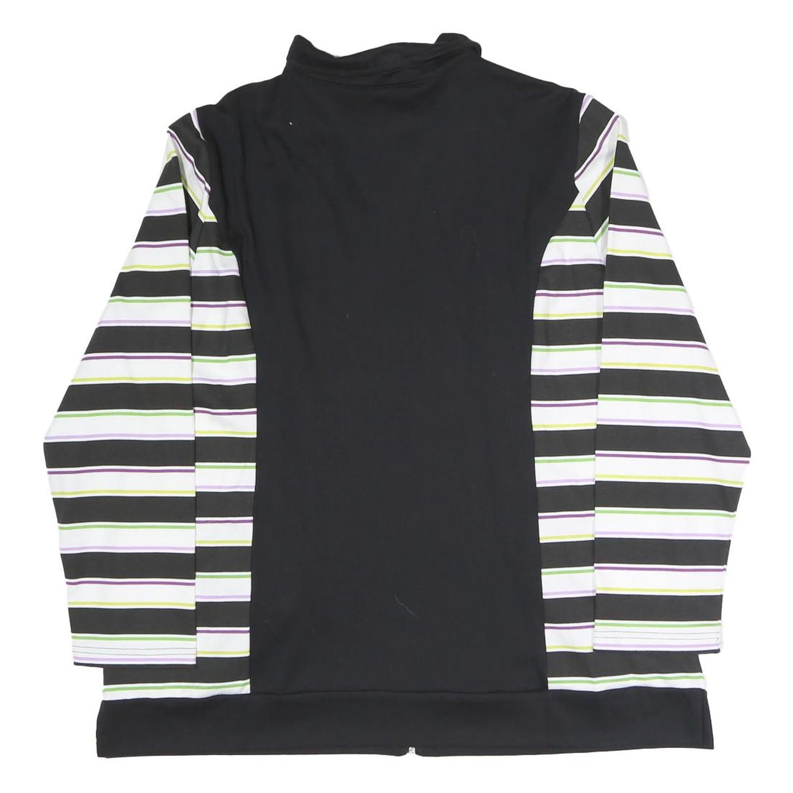 BLUE MOON Womens Black & Striped Jacket UK 22 Cotton Blend Zip Floral