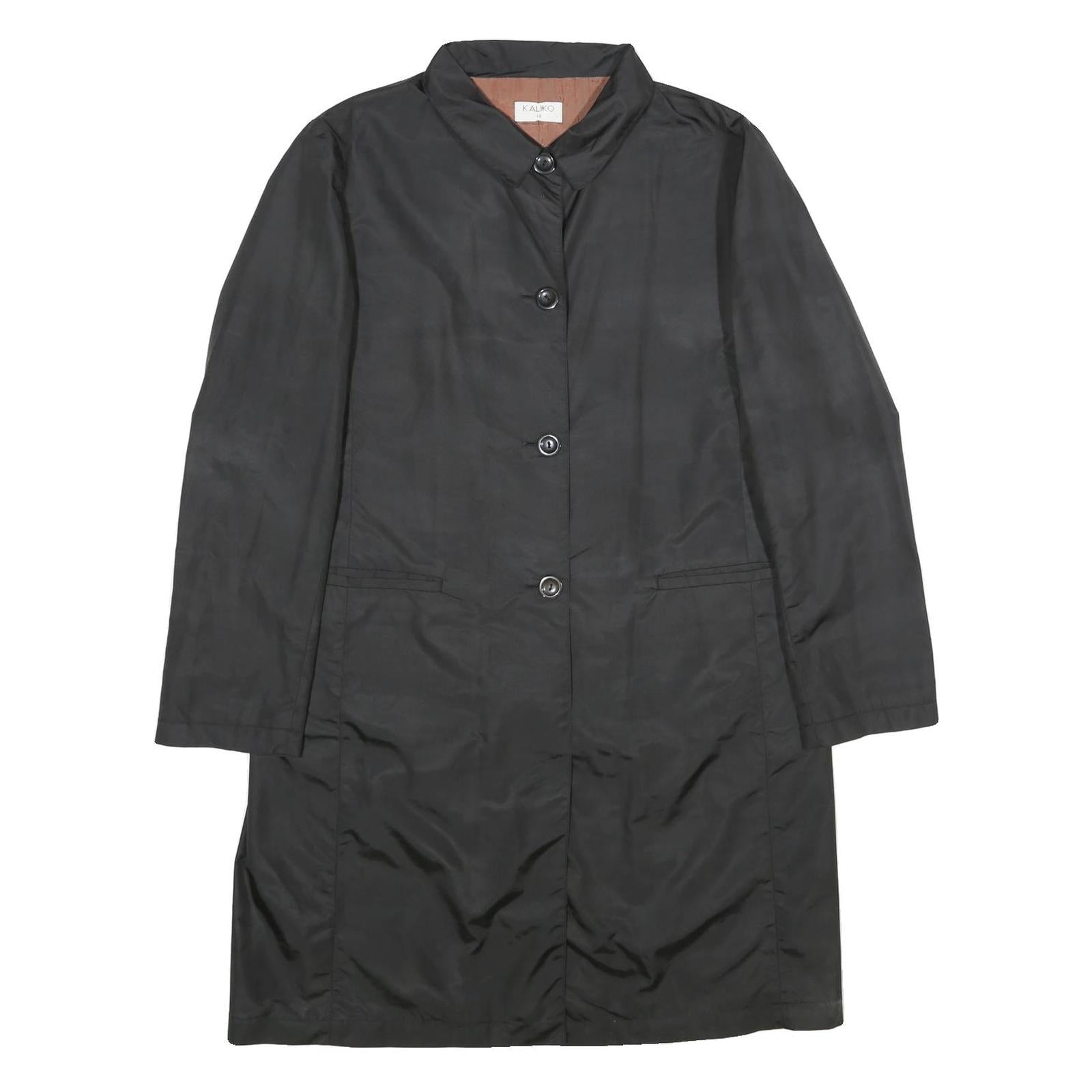 KALIKO Womens Black Button Jacket UK 12 Polyamide Blend Plain Classic Stylish