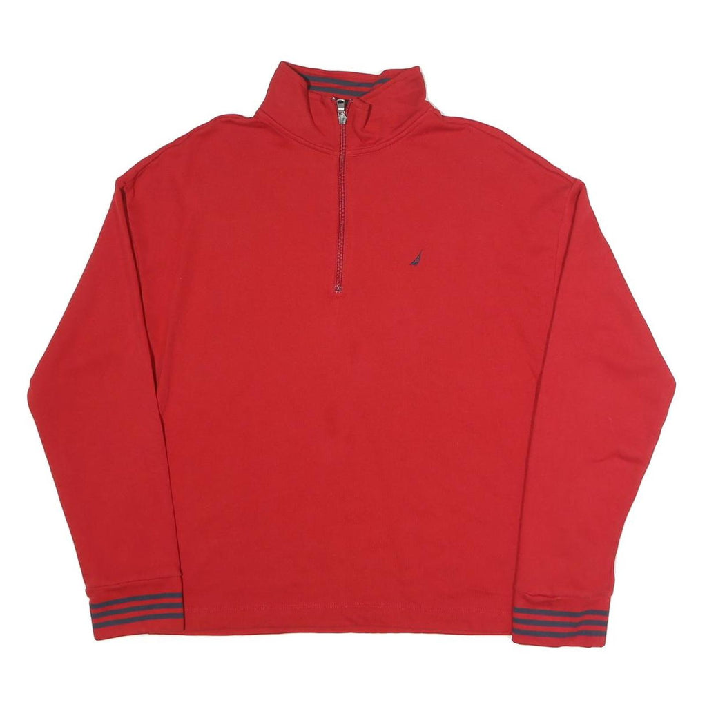 NAUTICA Mens Red 1/4 Zip Sweatshirt L Cotton Blend Pullover Casual Top