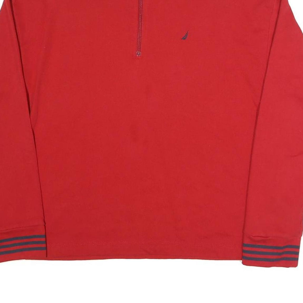 NAUTICA Mens Red 1/4 Zip Sweatshirt L Cotton Blend Pullover Casual Top