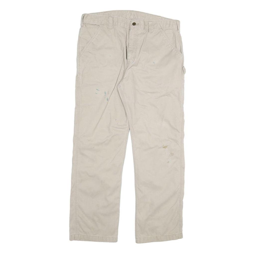 CARHARTT Mens Relaxed Beige Cotton Blend Zip Trousers W38 L32 Casual Workwear