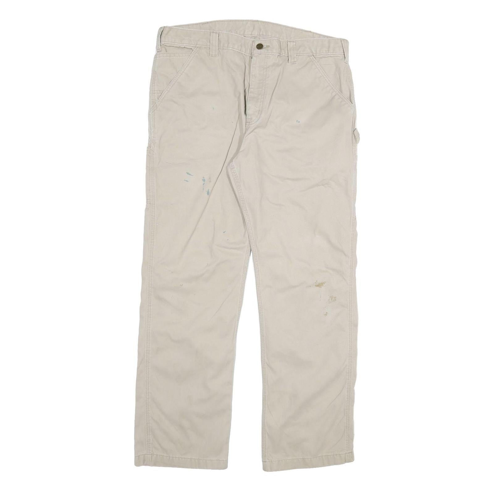 CARHARTT Mens Relaxed Beige Cotton Blend Zip Trousers W38 L32 Casual Workwear