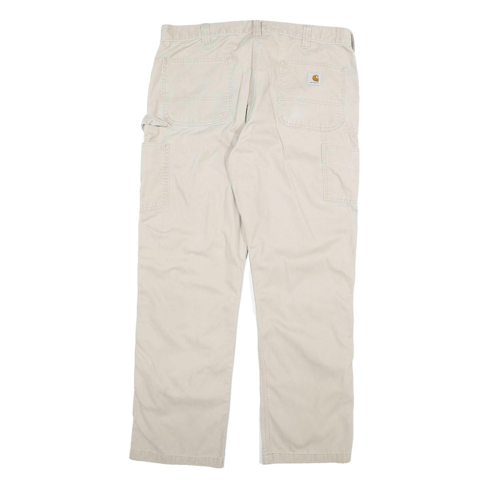 CARHARTT Mens Relaxed Beige Cotton Blend Zip Trousers W38 L32 Casual Workwear