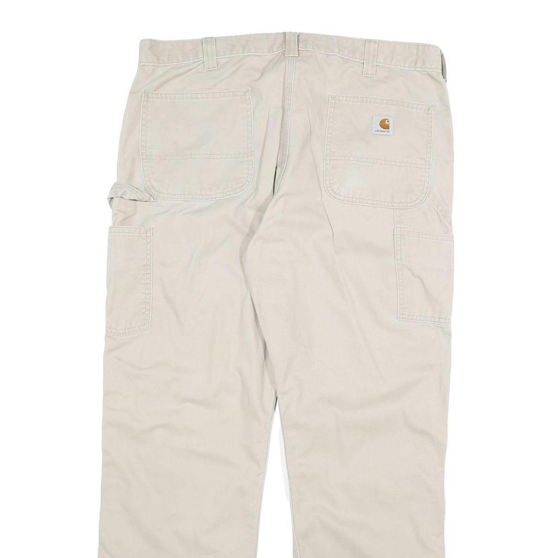 CARHARTT Mens Relaxed Beige Cotton Blend Zip Trousers W38 L32 Casual Workwear