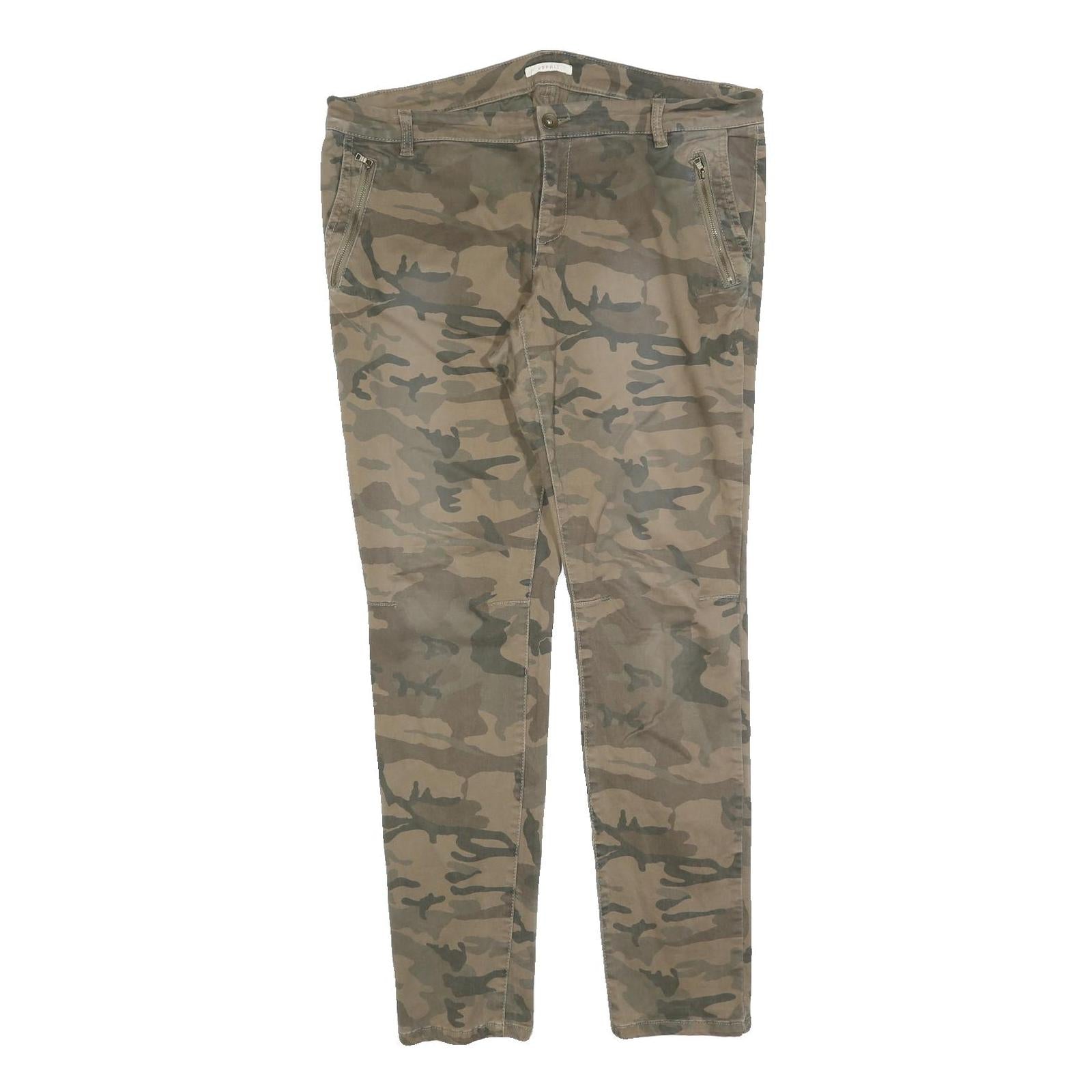 ESPRIT Mens Slim Cotton Blend Green Camouflage Trousers W38 L32 Zip Pockets