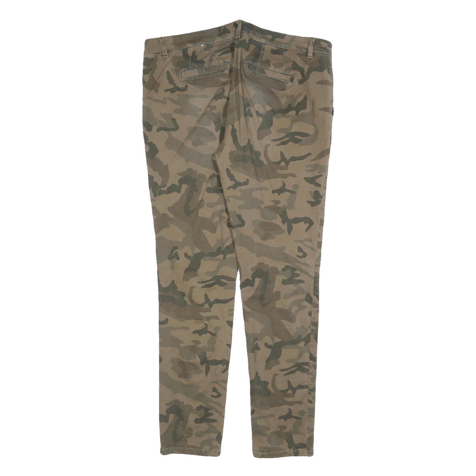 ESPRIT Mens Slim Cotton Blend Green Camouflage Trousers W38 L32 Zip Pockets