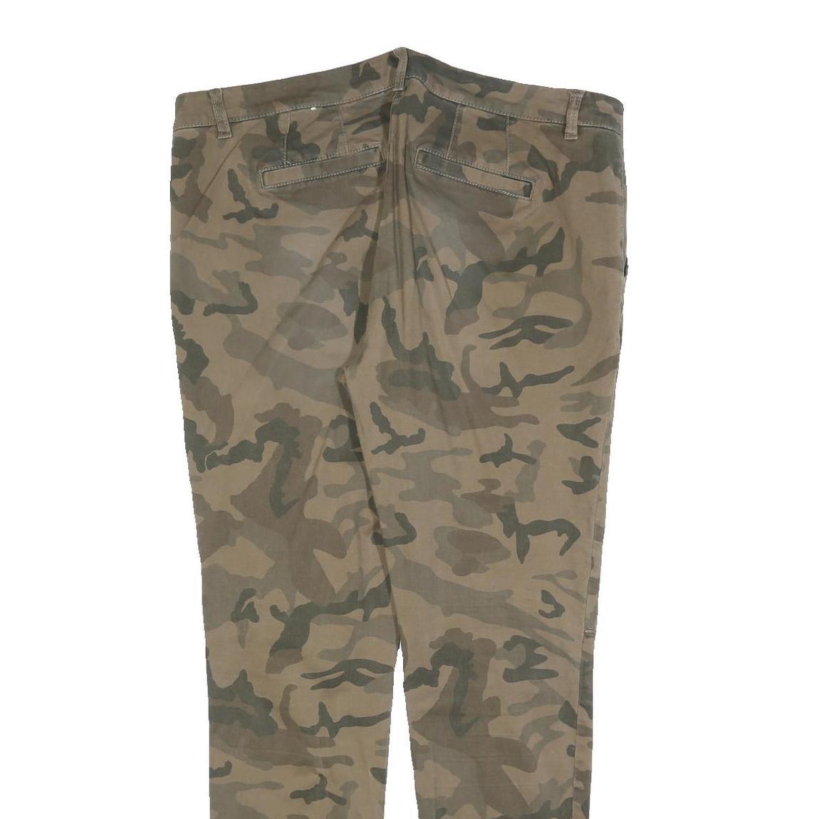 ESPRIT Mens Slim Cotton Blend Green Camouflage Trousers W38 L32 Zip Pockets